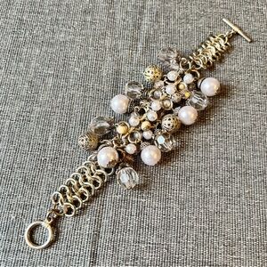 Pretty Silver Clad Cluster Pearl and Bead Toggle Bracelet
